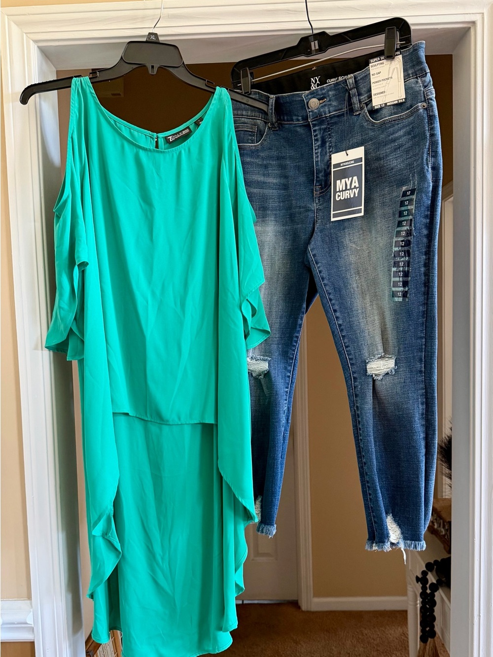 New York & Company Distressed Medium Blue MYA Curvy Jeans